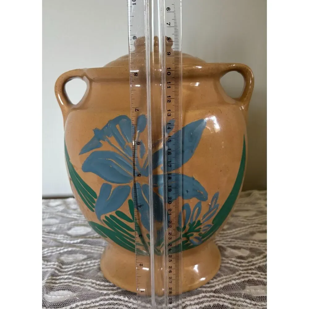 Vintage McCoy Cookie Jar Blue Floral Stoneware Farmhouse Pottery w Lid USA